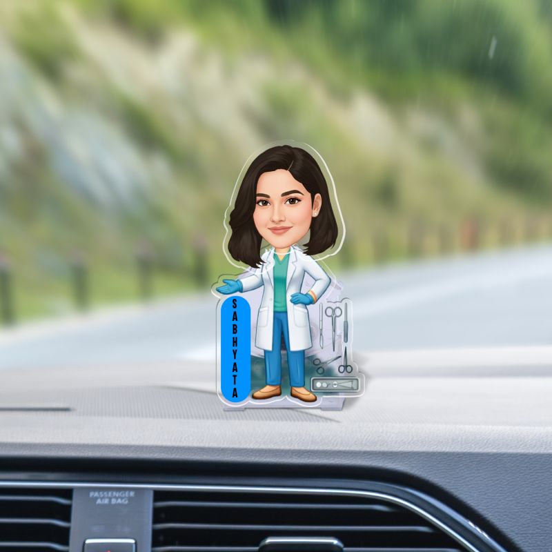 Personalized Female Doctor Caricature Tabletop Decor Gift for Physicians, Medical Professionals & Surgeon | Birthday Gift for Doctor Battery Powered Moving Head Feature